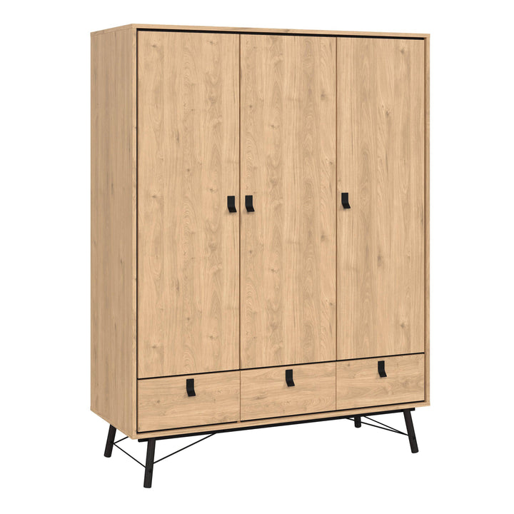 Ry Wardrobe 3 Doors + 3 Drawers in Jackson Hickory Oak - TidySpaces