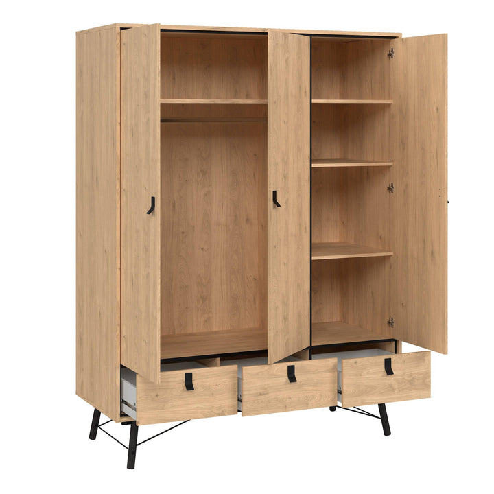 Ry Wardrobe 3 Doors + 3 Drawers in Jackson Hickory Oak - TidySpaces