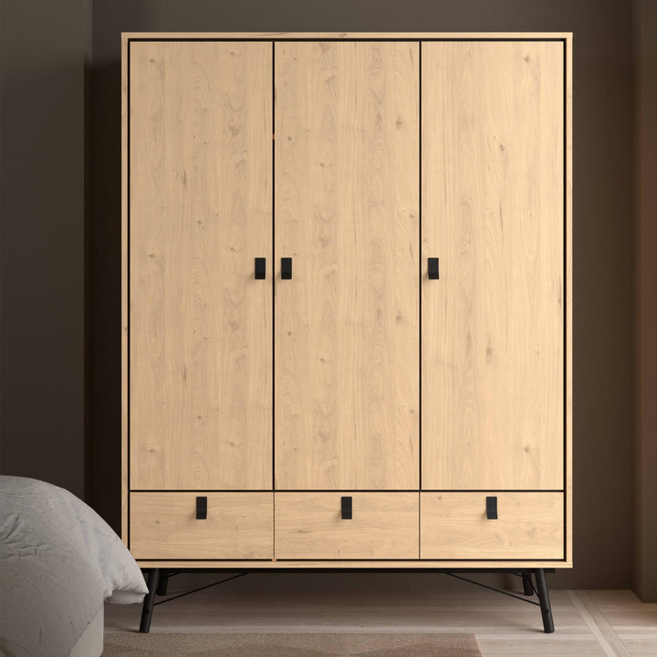 Ry Wardrobe 3 Doors + 3 Drawers in Jackson Hickory Oak - TidySpaces