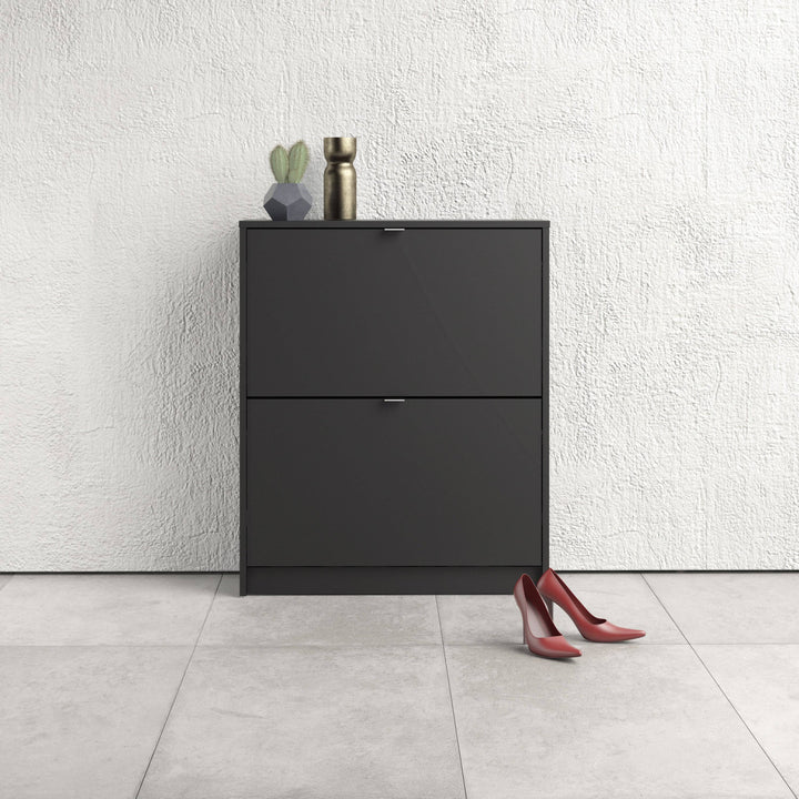 Shoes Shoe cabinet w. 2 tilting doors and 2 layers in Matt Black - TidySpaces
