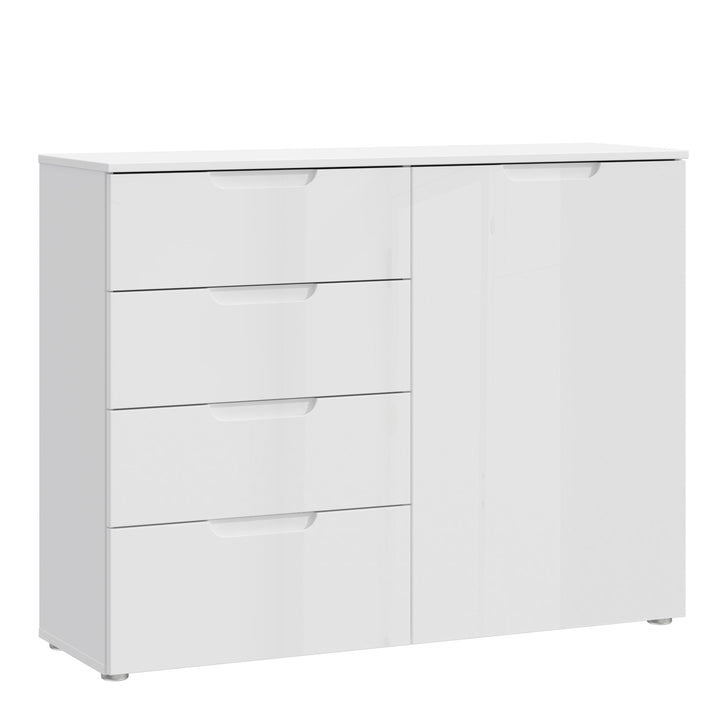 Sienna 4 Chest of Drawers 1 Door in White/White High Gloss - TidySpaces