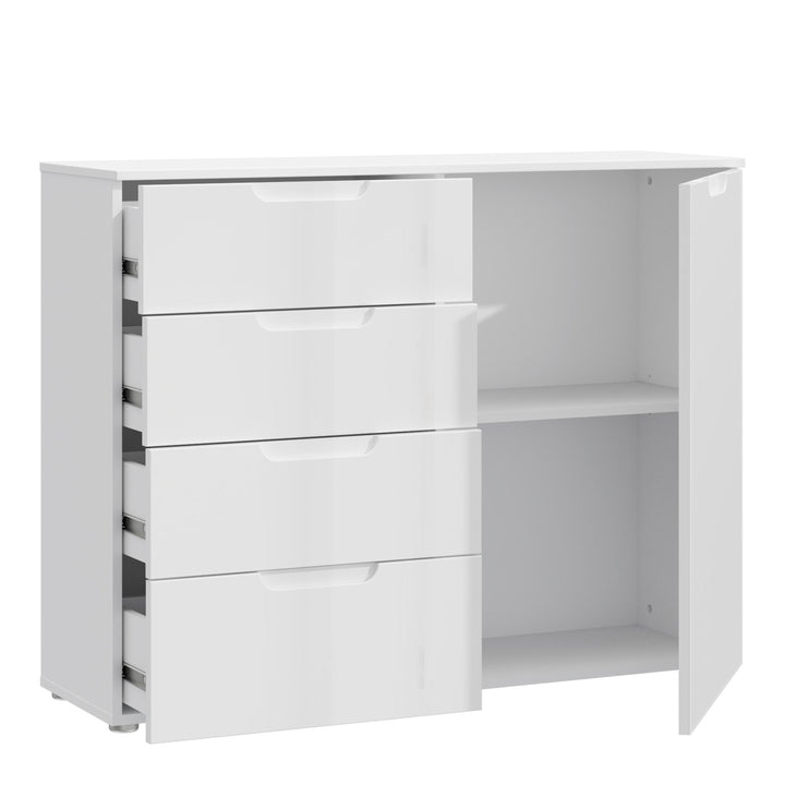 Sienna 4 Chest of Drawers 1 Door in White/White High Gloss - TidySpaces
