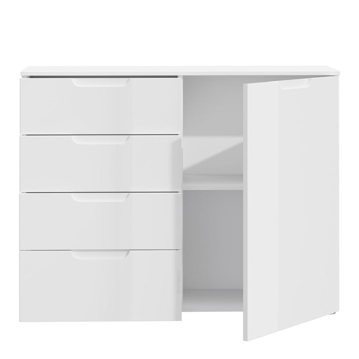 Sienna 4 Chest of Drawers 1 Door in White/White High Gloss - TidySpaces