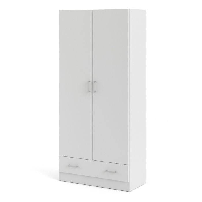 Space Wardrobe with 2 Doors + 1 Drawer in White 1750 - TidySpaces