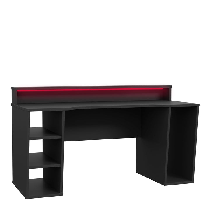 Tezaur Gaming Desk 2 Shelves with LED in Matt Black - TidySpaces