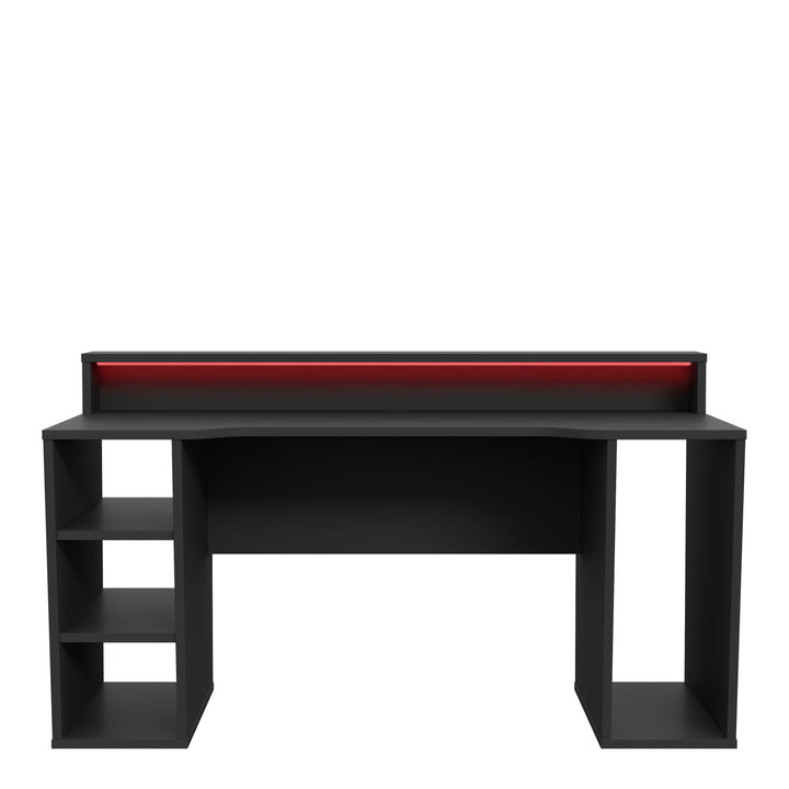 Tezaur Gaming Desk 2 Shelves with LED in Matt Black - TidySpaces