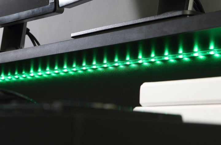 Tezaur Gaming Desk 2 Shelves with LED in Matt Black - TidySpaces