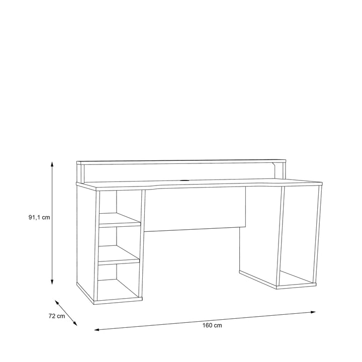 Tezaur Gaming Desk 2 Shelves with LED in Matt Black - TidySpaces