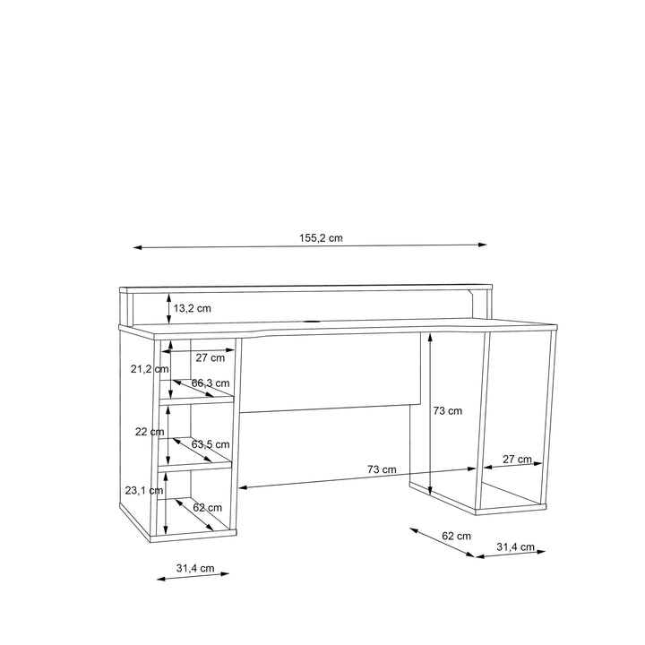 Tezaur Gaming Desk 2 Shelves with LED in Matt Black - TidySpaces