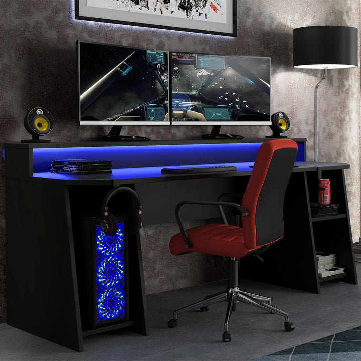 Tezaur Gaming Desk with Blue LED in Matt Black - TidySpaces