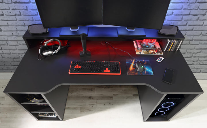 Tezaur Gaming Desk with Blue LED in Matt Black - TidySpaces