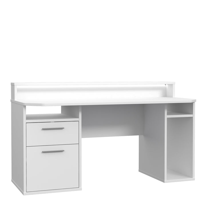 Tezaur Gaming Desk with Blue LED in White - TidySpaces