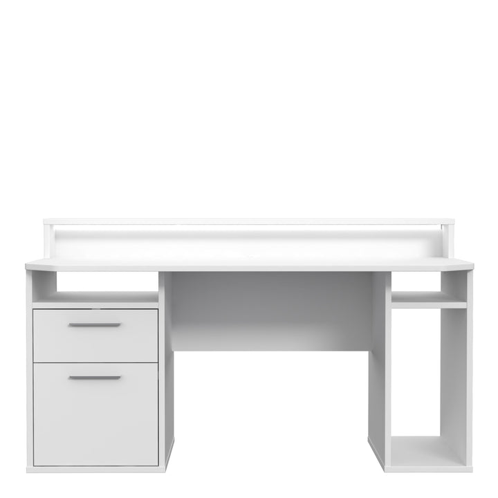 Tezaur Gaming Desk with Blue LED in White - TidySpaces