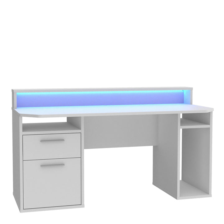Tezaur Gaming Desk with Blue LED in White - TidySpaces