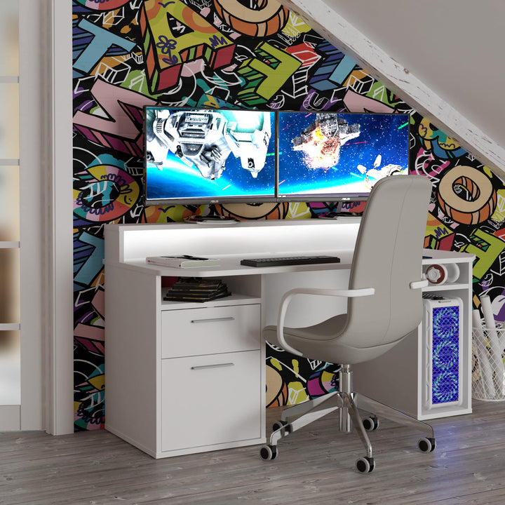 Tezaur Gaming Desk with Blue LED in White - TidySpaces