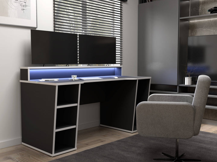 Tezaur Gaming Desk with LED in Black/White - TidySpaces