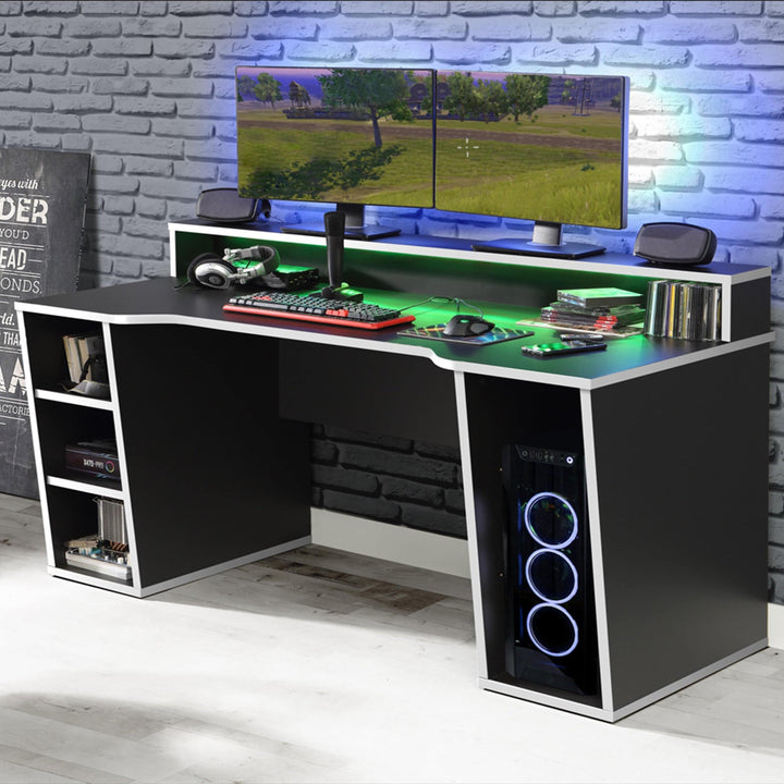 Tezaur Gaming Desk with LED in Black/White - TidySpaces