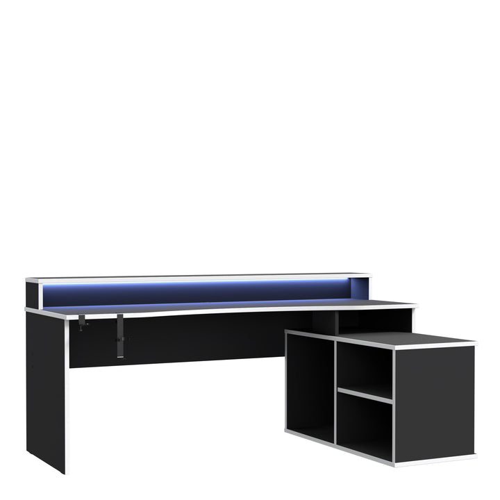 Tezaur Gaming Desk with LED in Black/White - TidySpaces
