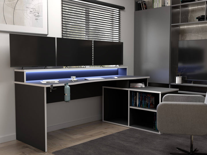 Tezaur Gaming Desk with LED in Black/White - TidySpaces