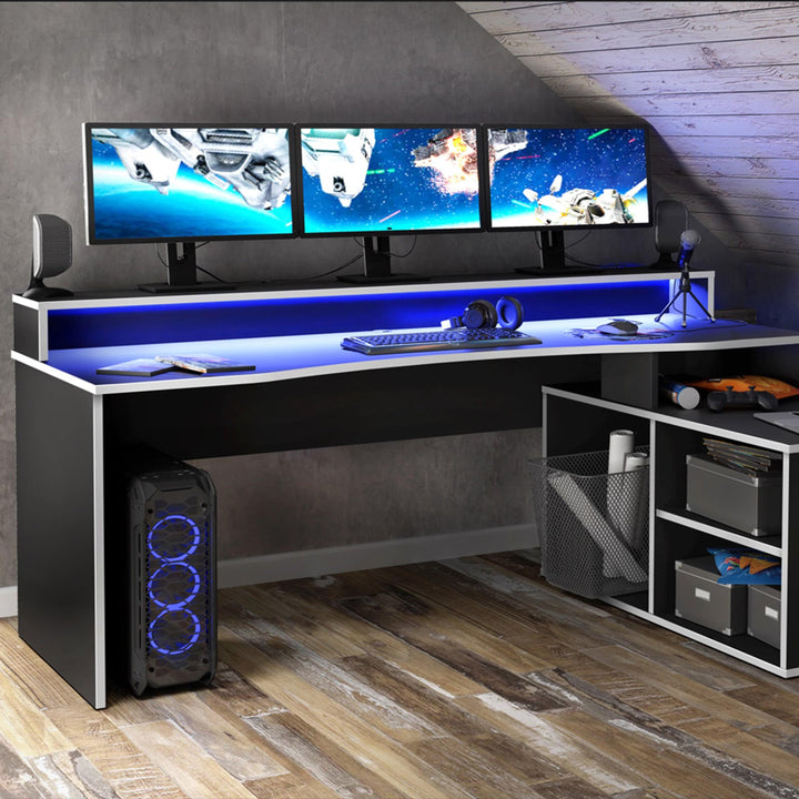 Tezaur Gaming Desk with LED in Black/White - TidySpaces