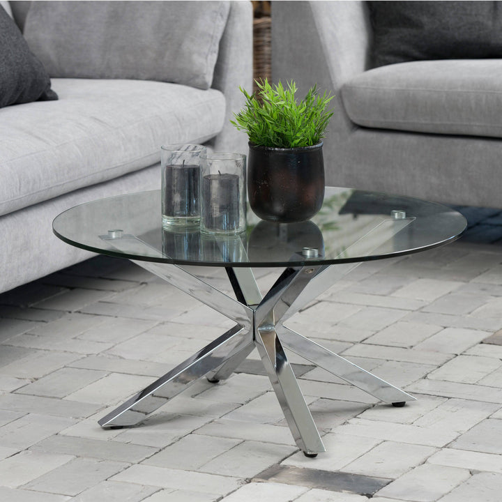 Heaven Round Coffee Table with Glass Top and Chrome Legs - TidySpaces
