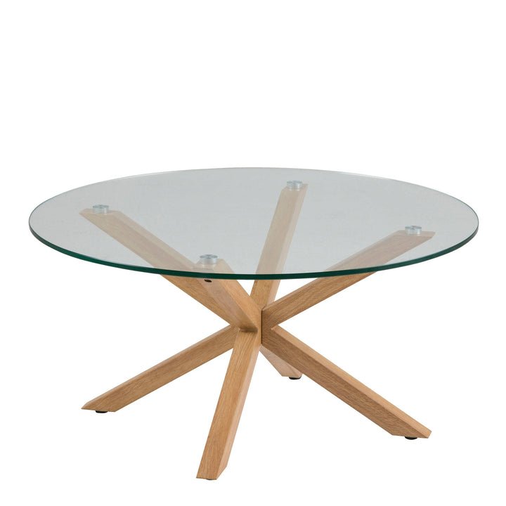 Heaven Round Coffee Table with Smoked Glass Top and Oak Legs - TidySpaces