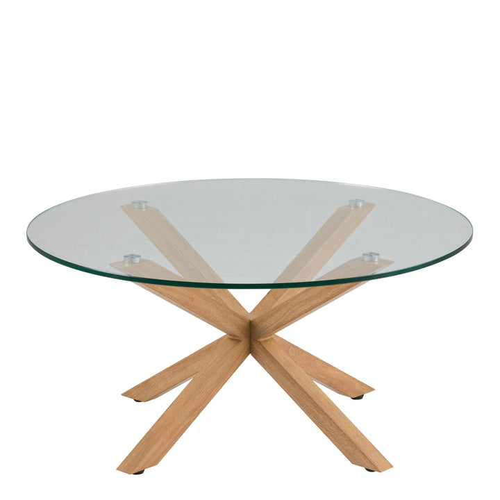 Heaven Round Coffee Table with Smoked Glass Top and Oak Legs - TidySpaces