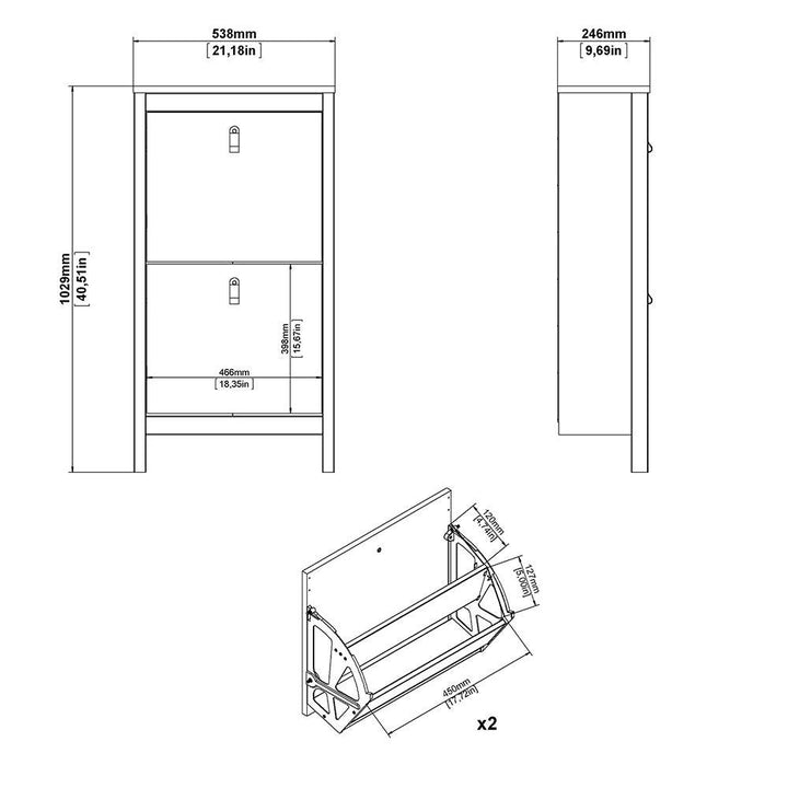 Madrid Shoe Cabinet 2 Flap Door White - TidySpaces