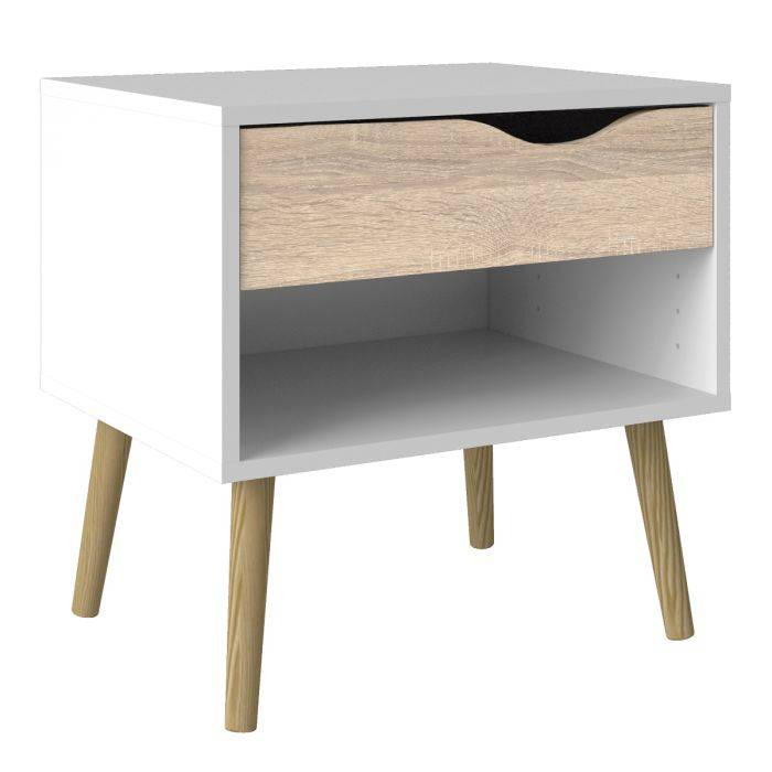 Oslo 3 Piece Bundle, Bedside, Chest Wardrobe in White and Oak - TidySpaces