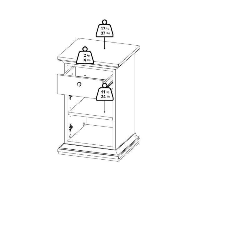 Paris Nightstand 1 Door + 1 Drawer in White - TidySpaces