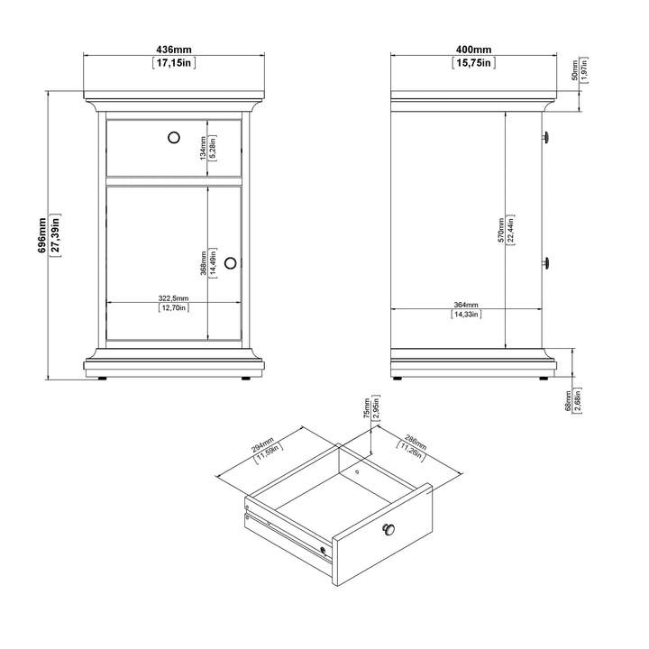 Paris Nightstand 1 Door + 1 Drawer in White - TidySpaces