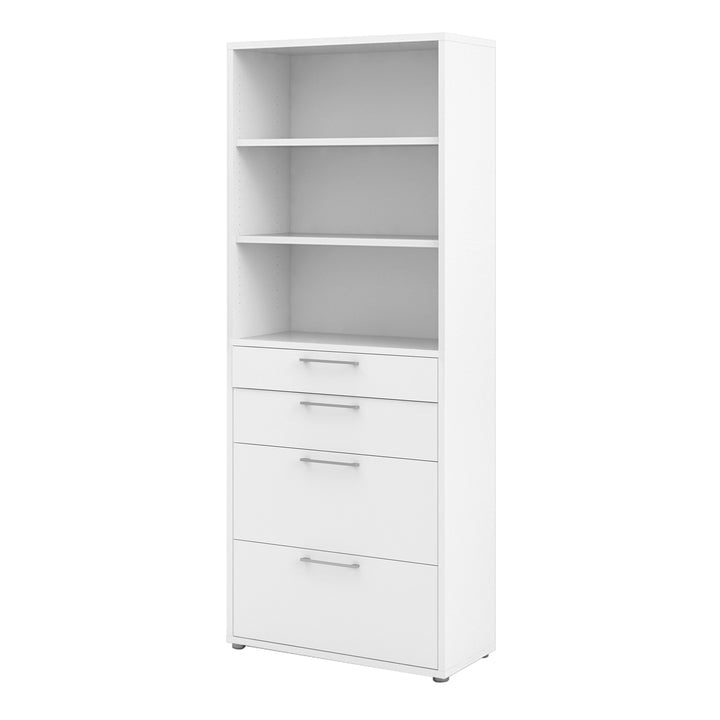 Prima Bookcase 2 Shelves With 2 Drawers + 2 File Drawers In White - TidySpaces