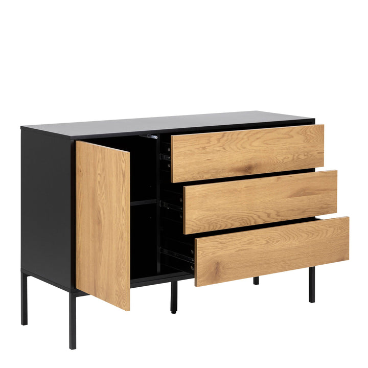 Seaford 1 Door 3 Drawer Small Sideboard in Black & Oak - TidySpaces