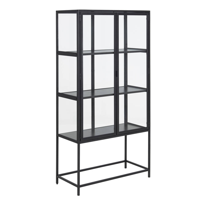 Seaford 2 Glass Door Display Cabinet in Black - TidySpaces