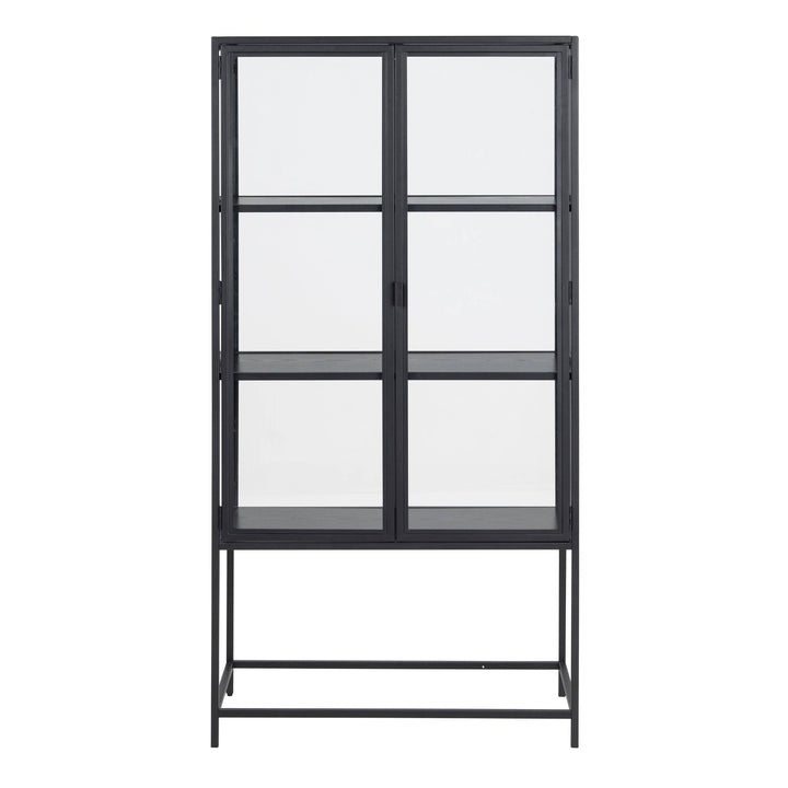 Seaford 2 Glass Door Display Cabinet in Black - TidySpaces