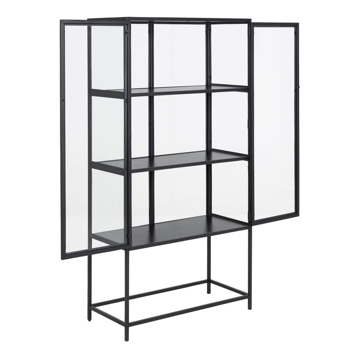 Seaford 2 Glass Door Display Cabinet in Black - TidySpaces