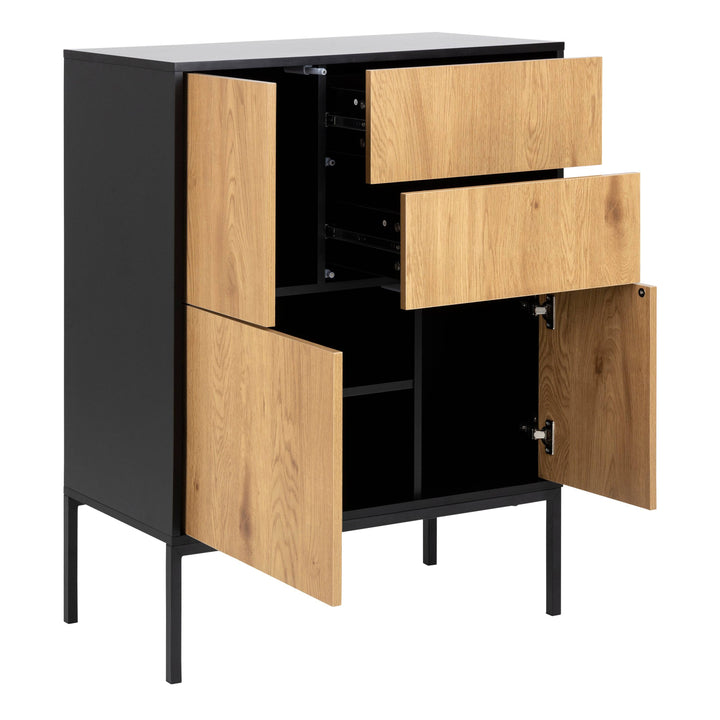 Seaford 3 Door 2 Drawer Sideboard in Black & Oak - TidySpaces