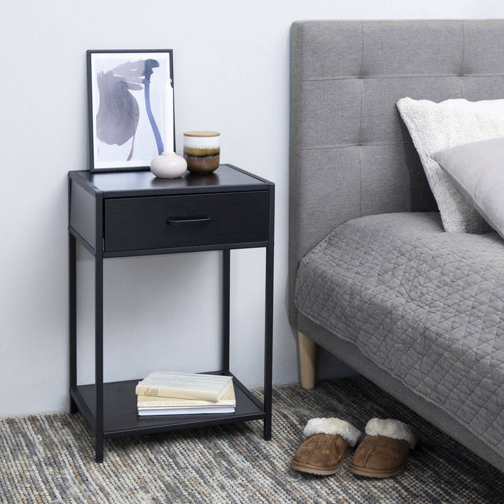 Seaford Bedside Table with 1 Drawer in Black - TidySpaces