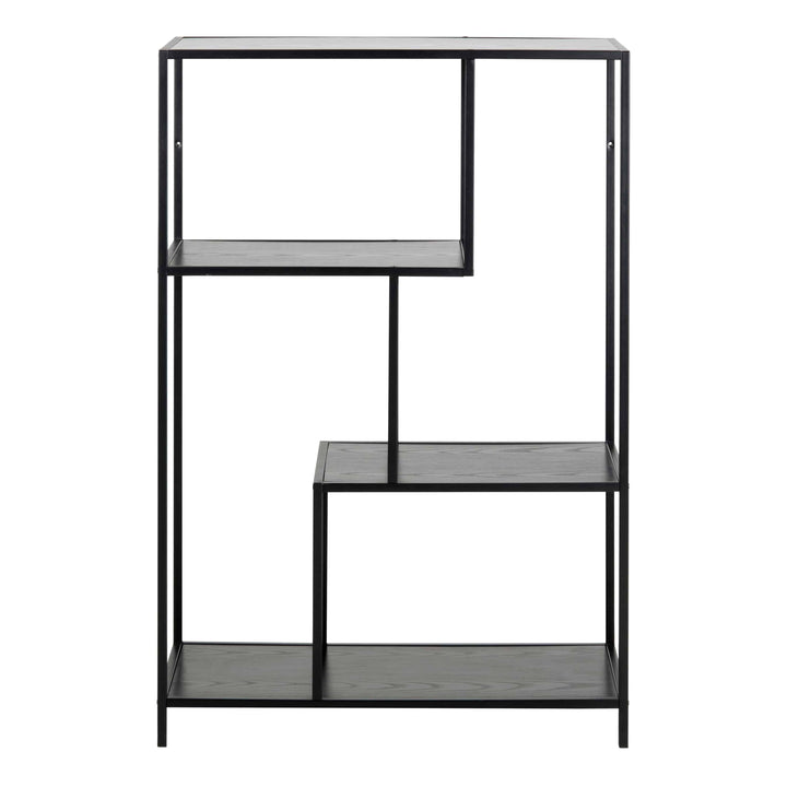 Seaford Black Metal Asymmetrical Bookcase with 3 Black Shelves - TidySpaces