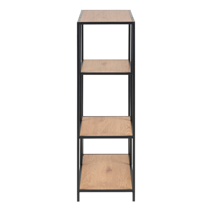 Seaford Black Metal Asymmetrical Bookcase with 3 Oak Shelves - TidySpaces