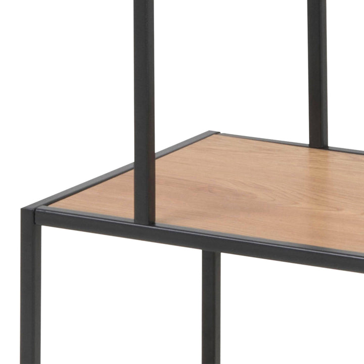 Seaford Black Metal Asymmetrical Bookcase with 3 Oak Shelves - TidySpaces