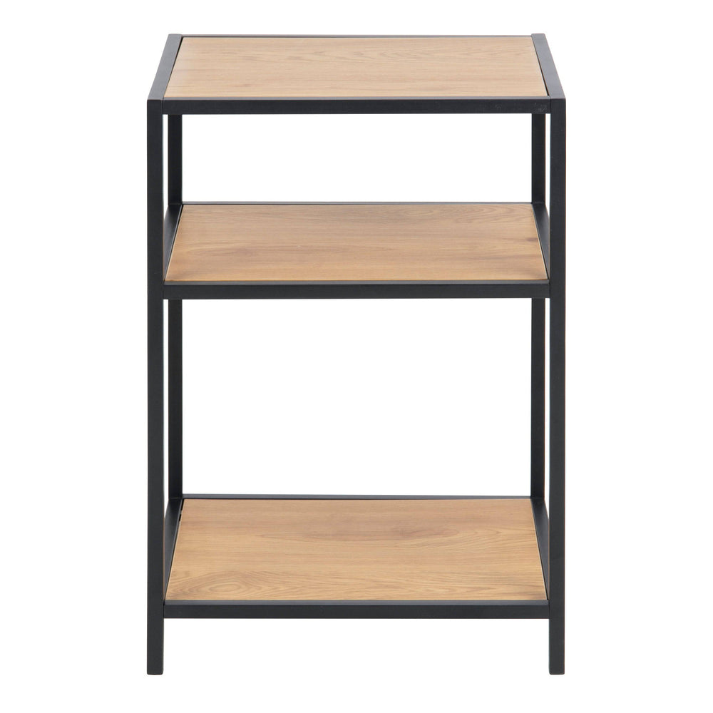 Seaford Black Metal Bedside Table with 2 Oak Shelves - TidySpaces