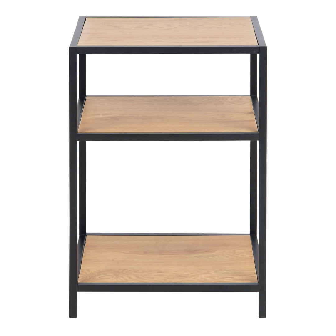 Seaford Black Metal Bedside Table with 2 Oak Shelves - TidySpaces