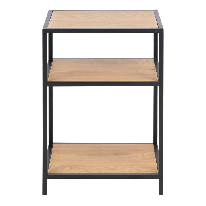 Seaford Black Metal Bedside Table with 2 Oak Shelves - TidySpaces