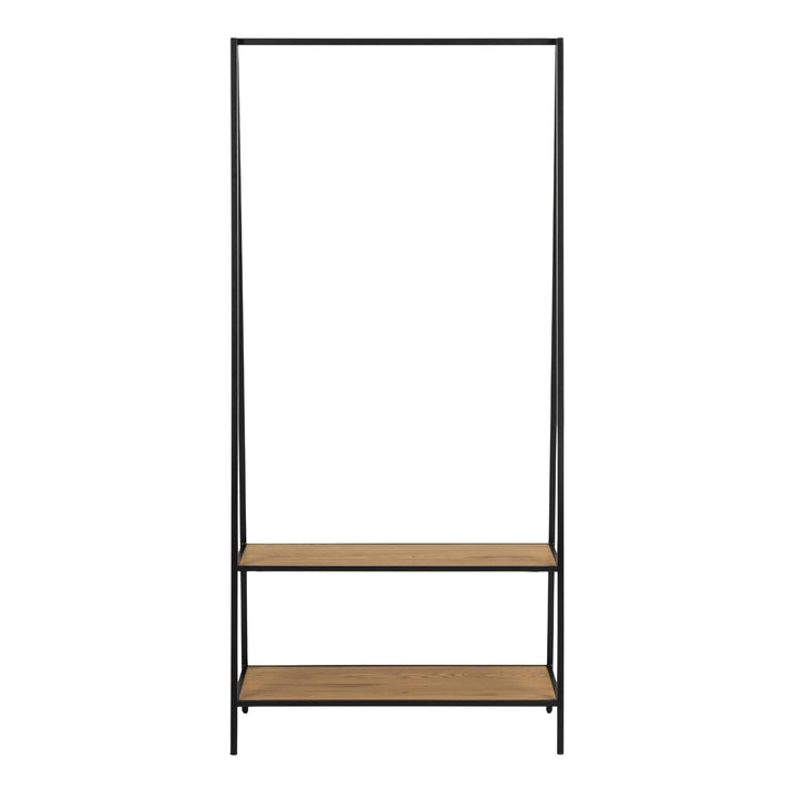 Seaford Black Metal Clothes Rack with 2 Oak Shelves - TidySpaces