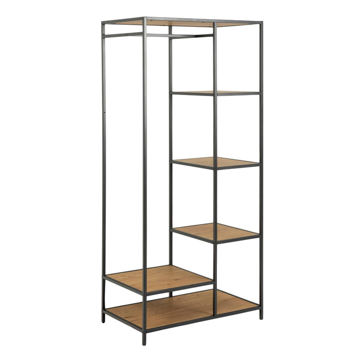 Seaford Black Metal Clothes Rack with 5 Oak Shelves - TidySpaces