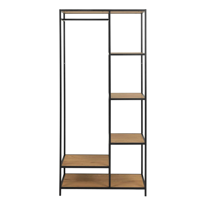 Seaford Black Metal Clothes Rack with 5 Oak Shelves - TidySpaces