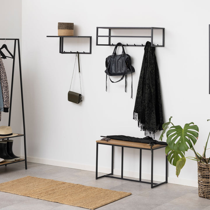 Seaford Black Metal Coat Rack with Oak Top - TidySpaces