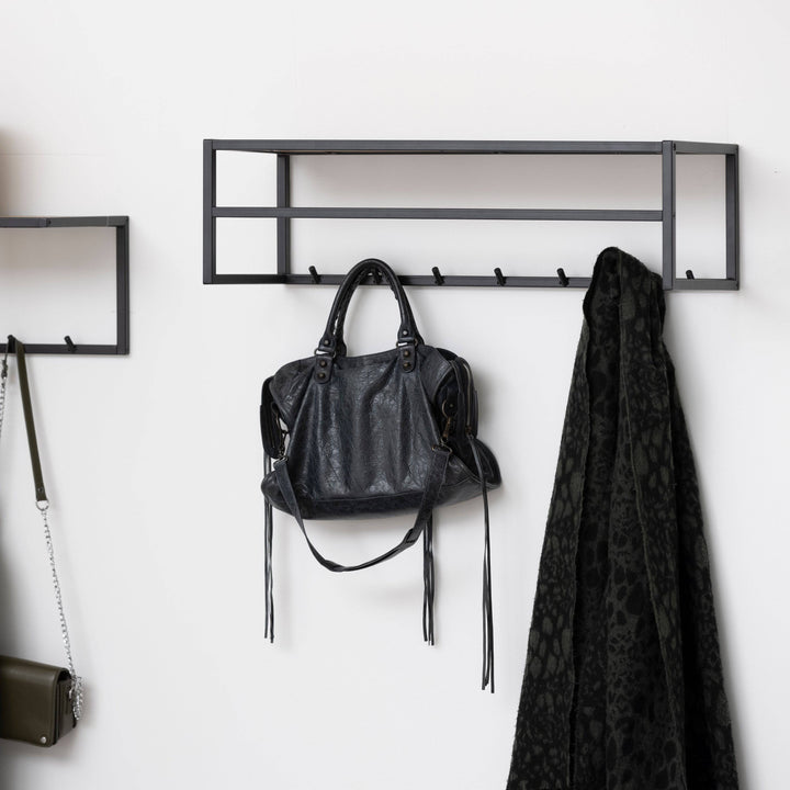 Seaford Black Metal Coat Rack with Oak Top - TidySpaces