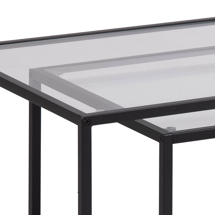 Seaford Black Metal Coffee Table Set with Glass Top - TidySpaces